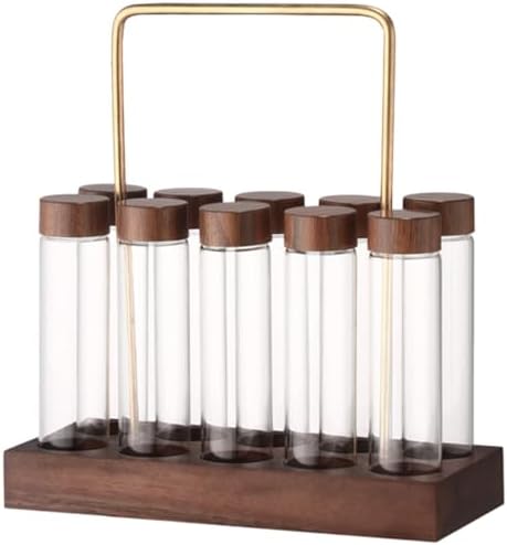 Glass Coffee Bean Storage Tube Airtight Threaded Lid with Wooden Stand by EaseLiving