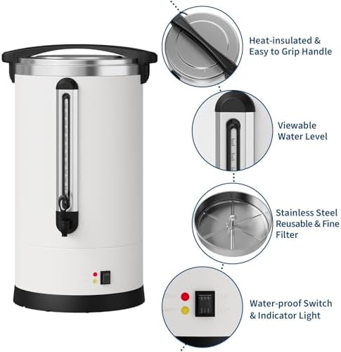 Garvee 120 Cup Commercial Coffee Urn, 4.8 Gal Stainless Steel White - Image 5