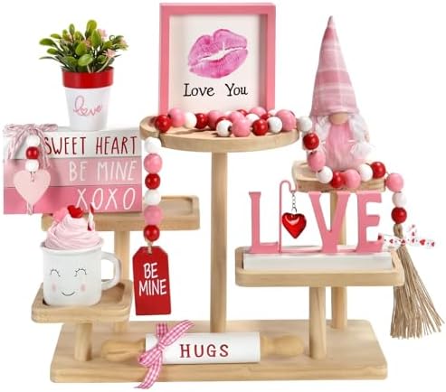 Pink Valentine's Day Decorations 8 PCS Tiered Tray Decor Set for Home by SYNCVIBE