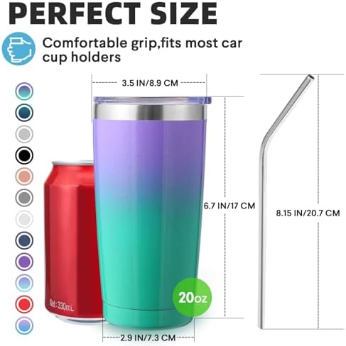 Volhoply 20oz Stainless Steel Tumbler with Lid and Straw Bulk 4 Pack,Double Wall Insulated Travel Iced Coffee Mug Fits Cup holder,Powder Coated Cups for Hot/Cold Drinks,Gifts for Women（Assorted,4 Set） - Image 2