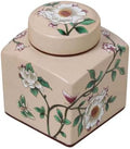 Coffee Bean Storage Canister with Airtight Lid, Decorative Ceramic Tea Jar with Vintage Floral Pattern, Sugar Container & Spice Jar for Kitchen Countertop, Cabinet or Shelf - Beige & 30oz by Unknown