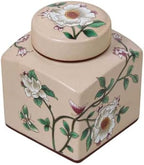 Coffee Bean Storage Canister with Airtight Lid, Decorative Ceramic Tea Jar with Vintage Floral Pattern, Sugar Container & Spice Jar for Kitchen Countertop, Cabinet or Shelf - Beige & 30oz by Unknown
