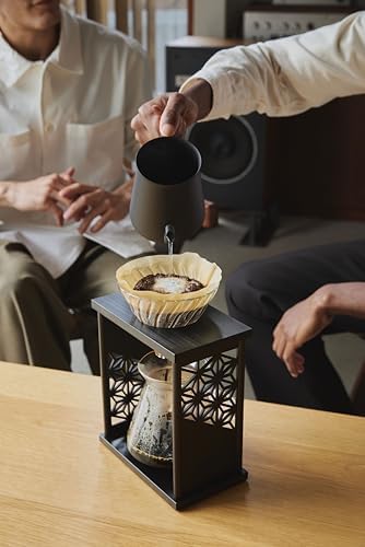 HARIO Drip Stand Set, Asanoha pattern (Hemp Leaves), Practical Capacity, 20.3 fl oz (600 ml), V60 Dripper Server, Includes 40 Dedicated Papers, For 1-4 People (Black) - Image 4