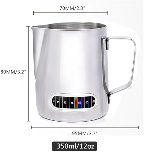 12/20oz Milk Frothing Pitcher with Temperature Display Stainless Steel Frother Jug Cup for Latte Art Barista(350ml 12oz) - Image 2