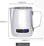 12/20oz Milk Frothing Pitcher with Temperature Display Stainless Steel Frother Jug Cup for Latte Art Barista(350ml 12oz) - Image 2