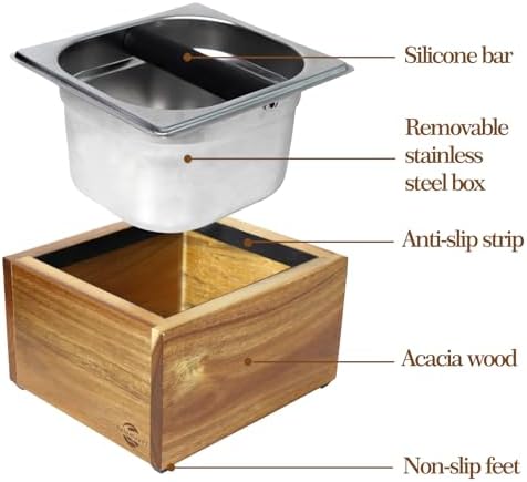 Large Acacia Wood Espresso Knock Box with Stainless Steel Interior - Image 3