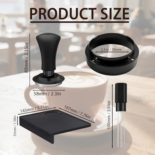 Espresso Accessories 58mm Spring Loaded Tamper Kit, 5-Piece Set with Needle Distributor WDT Tool, Dosing Funnel & Tamping Mat for 58mm Portafilter Espresso Machines (58mm) - Image 2