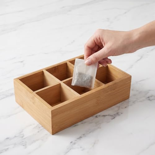 Bamboo Tea Bag Organizer with 6 Compartments for Pantry Countertop - Image 7