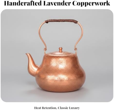 Hammered Teapot with Braided Grip | Copper Teapot, Vintage, Stovetop Tea Kettle, for Kitchen - Image 3
