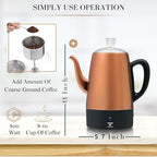 Moss & Stone 10 Cup Copper Electric Percolator Coffee Pot, Stainless Steel - Image 3
