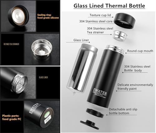 Glass Liner Vacuum Flask Stainless Steel Water Bottle Insulated Travel Coffee Mug,11oz,9oz Available(11oz, Stainless Steel) - Image 6