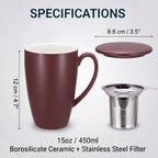 PATIKIL 450 Ml/15 oz Ceramic Tea Infuser Mug with Lid and Stainless Steel Filter | Microwave & Dishwasher Safe Loose Leaf Tea Cup for Office Home Gift, Brownish-red - Image 6