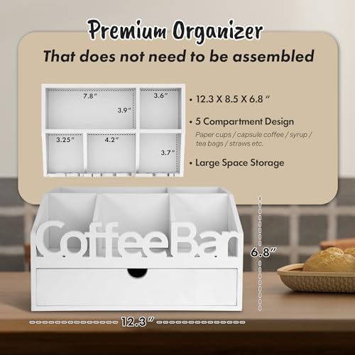 Coffee Bar Organizer Countertop,Wood Coffee Station with Drawer,Home&Office - Image 4