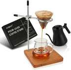 Pour Over Coffee Stand, Cherry Wood Base & Stainless Steel by Unknown
