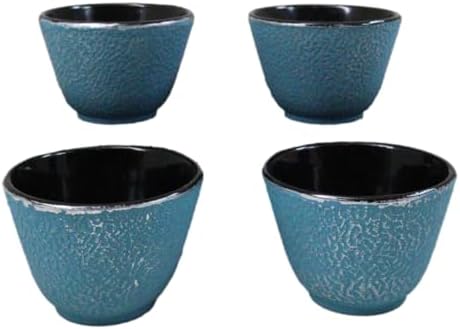 Ebros Gift Pack Of 4 Japanese Traditional Tetsubin Style Textured Surface Cast Iron Tea Cups Teacups Drinkware Tea Service Far East Decorative Accent (Sky Blue) - Image 3