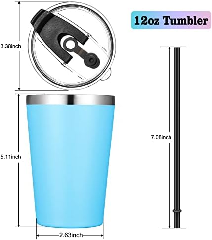 VEGOND 12oz Tumbler Stainless Steel Tumbler bulk Vacuum Insulated Double Wall Travel Tumbler with Lid and Straw Reusable Tumbler, Sky blue 6 Pack - Image 4