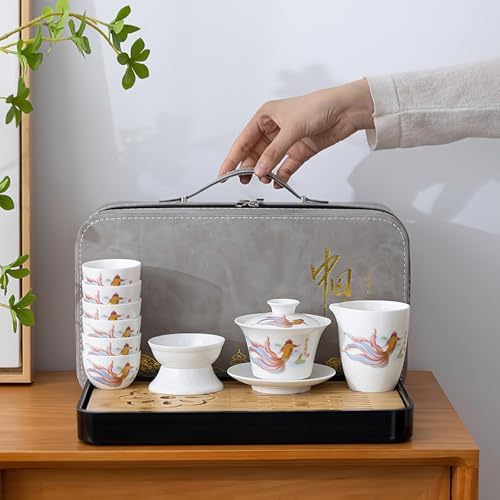 Chinese Tea set Traditional, Chinese Gongfu Tea Set for Adults, Kung Fu Tea Set with 6 Cups, Porcelain Teaset (JYMT Gaiwan6) - Image 3