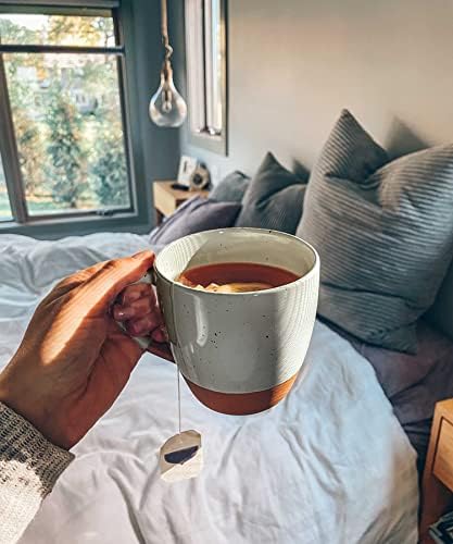 MORA Ceramic Large Latte Mug Set of 4, 16oz - Microwavable, Porcelain Coffee Cups With Big Handle - Modern, Boho, Unique Style For Any Kitchen. Microwave Safe Stoneware - Earl Grey - Image 7