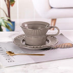 Tea Cups and Saucers Set of 2, 6.7oz Stackable Porcelain Coffee Cup, YFH6+7 - Image 5