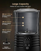 Milk Coffee Frother Steamer,Temperature Display, 350lm, Burn-Free Base, Easy To Clean, 96% High Foam Rate,Ultra-Quiet Operation,Electric Cold Foam Maker Machine,Hot Chocolate Frother - Metallic black - Image 6