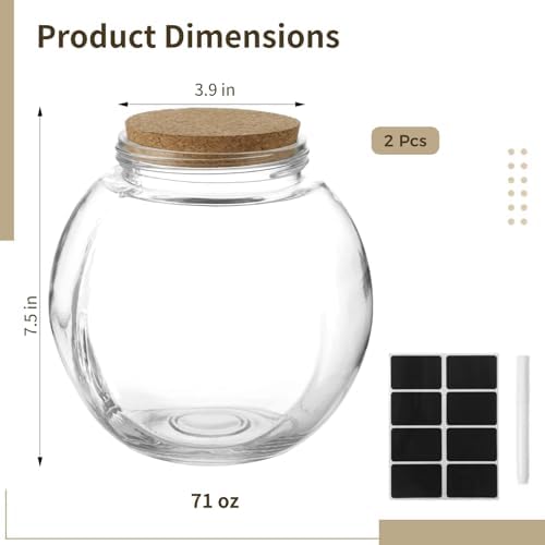 2 Pcs Glass Cookie Jars, 71 oz Wide Mouth Food Storage Canisters, Vacuum-sealed Cork Lids, Large Candy Jar for Kitchen Pantry, Marker and Labels Included, for Coffee, Tea, Flour, Beans - Image 2