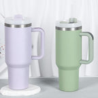 4 Pack 40 Oz Tumbler with Handle Bulk, Double Wall Vacuum Insulated Stainless Steel Tumbler with Lid and Straw, 40 oz cup with Silicone Spill Proof Stopper Set (Cream,Purple,Dark Green,Rose Quartz) - Image 2