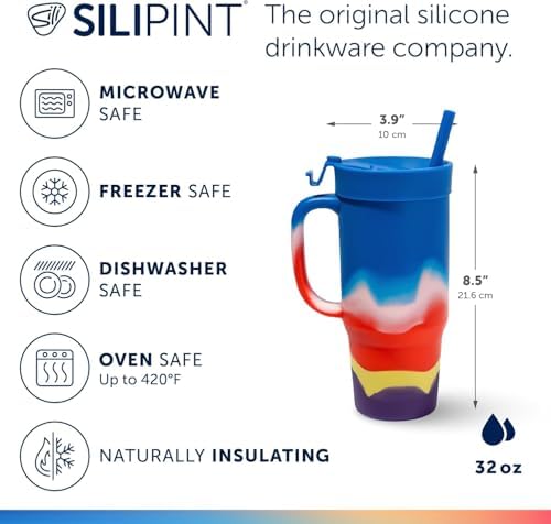 Silipint 32oz Silicone Humbler Tumbler with Handle, Flip Lid and Straw – BPA-Free, Non-Toxic, Unbreakable, Microwave, Dishwasher Safe – Perfect for Tea, Cold Water, Drippy - Pack of 2 - Image 3