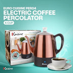 Euro Cuisine PER04 Stainless Steel Electric Coffee Percolator, 4 Cup, Polished Copper Finish, Dripless Gooseneck Spout, Clear Glass Knob, Brewing Indication, Keep-Warm Function, Detachable Cord - Image 2