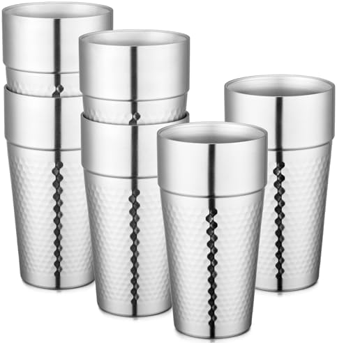 Beasea Stainless Steel Cups 19 oz, 6 Pack Large 18.6oz 550ml Stainless Steel Tumbler Stackable Double Wall Insulated Metal Drinking Glasses for Home Restaurant Office Party Camping by Beasea
