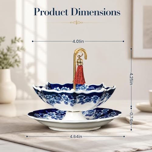 Umbrella Shape Ceramic Tea Strainer - Chinese Blue and White Porcelain Loose Leaf Tea Infuser with Drip Base, Traditional Chinese Fine Mesh Filter for Kung Fu Tea and Coffee Brewing (Red) - Image 7