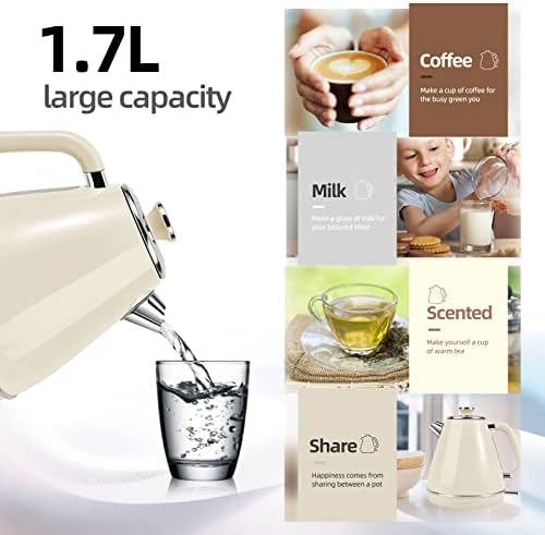 Electric Kettle, 1.7 Litre Retro Style, Kitchen Countertop Coffee Tea Hot Water Kettle, Double Wall 304 Stainless Steel BPA Free Boiler, Auto Shut-Off and Boil-Dry - Image 5