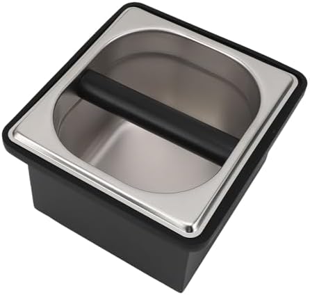 Coffee Knock Box, Stainless Steel Espresso Knock Box Coffee Ground Bin Espresso Dump Bin Coffee Bin Small Knock Box for Coffee Ground, Square by Cyrank