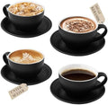 Yundu Matte Black Cappuccino Cups Set of 4-10oz Ceramic Latte Mugs with Saucers, Elegant Espresso Cups for Coffee & Tea by YunduHome