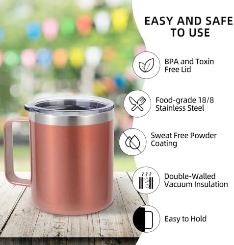 Volhoply 14oz Insulated Stainless Steel Coffee Mug with Lid Bulk 4 Pack,Double Wall Vacuum Travel Coffee Cup with Handle,Reusable Metal Cups Tumbler Cup,Camping Mugs,Ideal Gifts(Mix,4) - Image 4