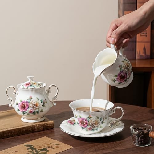 8.45oz floral tea cups for Latte Coffee Cafe, Specialty Coffee Drinks, Cappuccino and Tea (4, Camellia) - Image 6