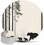 Coasters for Drinks Set of 8 Abstract Forest Walking Bear Silhouette Natural Scenery Ceramic Cup Mat, Absorbent Ceramic Stone Coasters with Cork Base for Coffee Cups Wooden Table Home Decor 4 Inch by Daleng