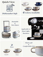 Gomakren 6oz Stackable Cappuccino Cups Set of 4 with Saucers & Stand, Gray - Image 2