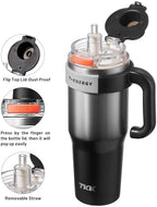TKK 40 oz Insulated Tumblers with Handle and Straw, Stainless Steel Travel Mug with Ceramic Coating, Leak Proof Double Walled Iced Coffee Cup with Strainer for Hot & Cold Drinks,SteelBlack - Image 2
