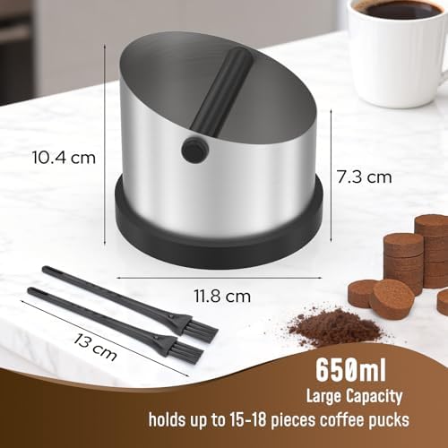 Coffee Knock Box, 650ml Stainless Steel Coffee Puck Bin with 2 Brushes, Professional Espresso Knock Box with Removable Shock-Absorbing Knock Bar for Cafe Kitchen Restaurant - Image 2