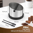 Coffee Knock Box, 650ml Stainless Steel Coffee Puck Bin with 2 Brushes, Professional Espresso Knock Box with Removable Shock-Absorbing Knock Bar for Cafe Kitchen Restaurant - Image 2