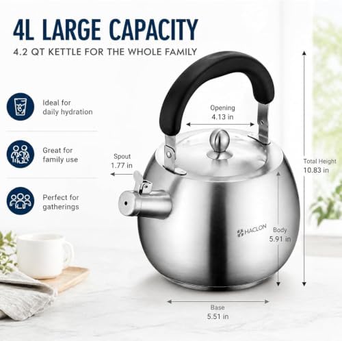 Stainless Steel Whistling Tea Kettle Stovetop 4.2 QT - Image 2