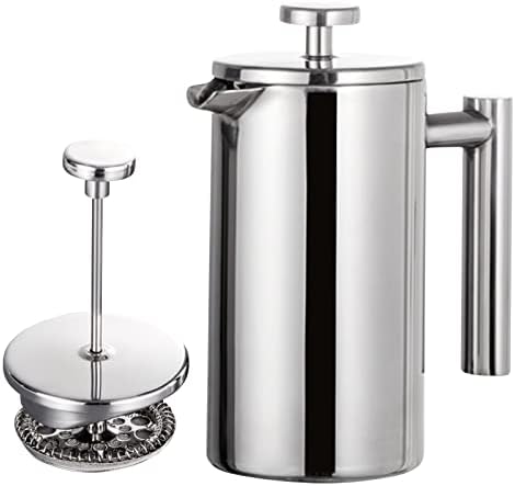 Stainless‑Steel Double‑Wall Insulated French Press Coffee Maker(Silver 1000ML) by Unknown