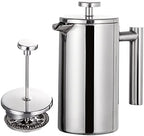 Stainless‑Steel Double‑Wall Insulated French Press Coffee Maker(Silver 1000ML) by Unknown