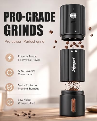 Upgraded Faster Electric Coffee Grinder, Stainless Steel Burrs, Black - Image 2