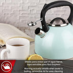 MAGEFESA Esmeralda Stainless Steel Whistling Tea Kettle, 2.9 Qts, Drip-Free Pouring System, Suitable for All Types of Stovetops Including Induction, Removable Lid for Easy Cleaning Teapot - Image 3