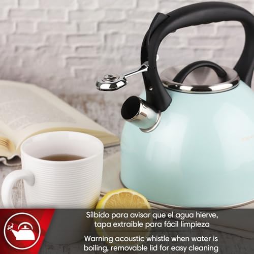 MAGEFESA Esmeralda Stainless Steel Whistling Tea Kettle, 2.9 Qts, Drip-Free Pouring System, Suitable for All Types of Stovetops Including Induction, Removable Lid for Easy Cleaning Teapot - Image 3