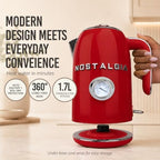 Nostalgia Retro Electric Kettle,1.7L Enamel-Coated Stainless Steel - Red - Image 2