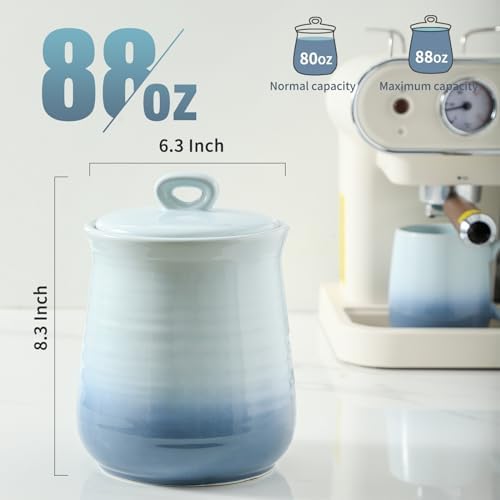 HASENSE Ceramic Jar with Lid, 88 FL OZ Large Food Storage Canister for the Kitchen, Airtight Kitchen Containers for Tea, Coffee Bean, Pet Food, Cookies and More, Gradient Light Blue - Image 3