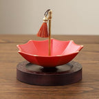 Ceramic Umbrella Tea Infuser, Rotating Loose Leaf Filter with Magnetic Wood Stand, Extra Fine Mesh Tea Strainer, for Kung Fu/Coffee/Brewing(Red) by Unknown