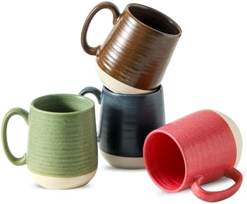 HASENSE 15 Ounce Porcelain Coffee Mugs Set of 4 with Large Handle Perfect for Coffee, Tea, Milk, Chocolate and Latte, Unqiue Glaze Ceramic Coffee Cups Set for Man and Woman, Colorful by Hasense